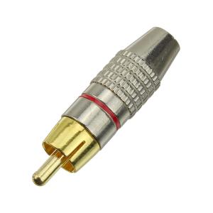 Разъем RCA Gold metal под обжим 6мм на провод, красная полоска