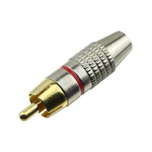 Разъем RCA Gold metal с винтом и обжимом 6мм на провод, красная полоска