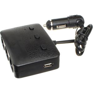 Разветвитель автоприкуривателя 3в1 2USB(G) 12/24V 100Wt кнопка включения Olesson 1636