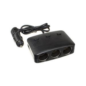 Разветвитель автоприкуривателя 3в1 2USB(G) 12/24V 100Wt кнопка включения Olesson 1636