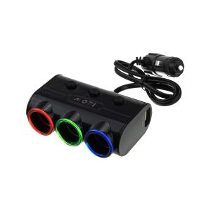 Разветвитель автоприкуривателя 3в1 2USB(G) 12/24V 120Wt кнопки включения