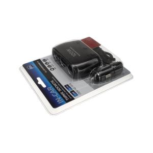 Разветвитель автоприкуривателя 3в1 шнур черный подсветка Olesson 1519