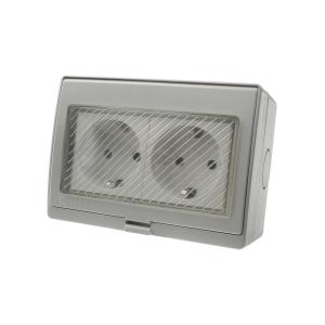 Сетевая розетка 2 поста наружная IP55, с крышкой, шторками
