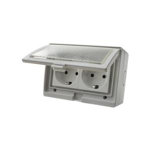 Сетевая розетка 2 поста наружная IP55, с крышкой, шторками