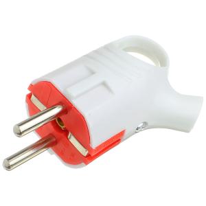 Сетевая вилка угловая, 16А, с ушком, белая, с заземлением