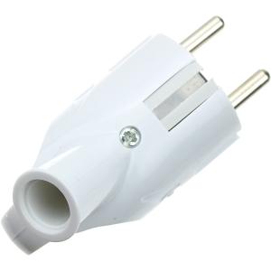 Сетевая вилка угловая, UNIVersal, с ушком, белая, с заземлением