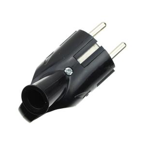 Сетевая вилка угловая, UNIVersal, с ушком, черная, с заземлением