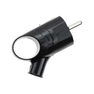 Сетевая вилка угловая, UNIVersal, с ушком, черная, с заземлением