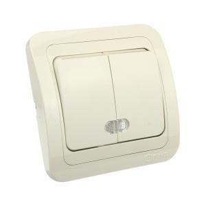 Сетевой выключатель Makel Mimoza 2кл кремовый/подсветка