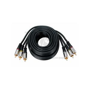 Шнур 3RCA-3RCA 5м gold/metall