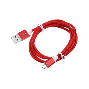 Шнур USB A-Micro-USB B (Android) 5PIN 1.0м оплетка ткань, красный