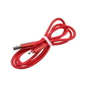 Шнур USB A-Micro-USB B (Android) 5PIN 1.0м, оплетка ткань, красный, штекер металл