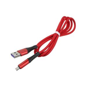 Шнур USB A-Micro-USB B (Android) 5PIN 1м, 3A, быстрая зарядка, красный