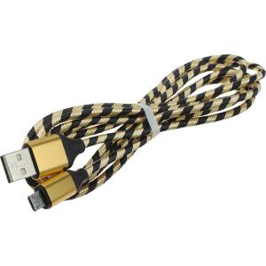 Шнур USB A-microUSB B 5PIN 1,8м оплетка ткань, бежево-черный