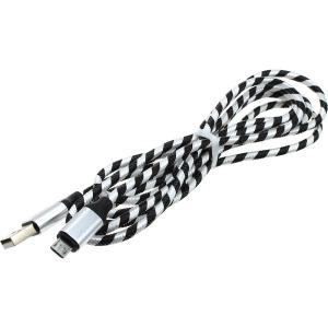 Шнур USB A-microUSB B 5PIN 1,8м оплетка ткань, бело-черный