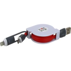 Шнур USB A-microUSB B/iPhone 5 1.0м плоский кабель на рулетке