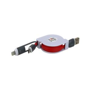 Шнур USB A-microUSB B/iPhone 5 1.0м плоский кабель на рулетке