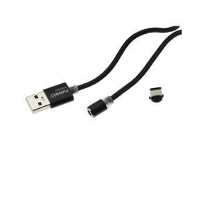Шнур USB A-Type-C 1.0м магнитный оплетка ткань Fumiko, черный
