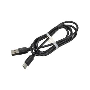 Шнур USB A-USB Type C 1м оплетка металл, бронированный, черный