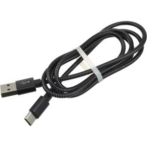 Шнур USB A-USB Type C 1м оплетка металл, бронированный, черный