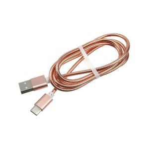 Шнур USB A-USB Type C 1м оплетка металл, бронированный, медный