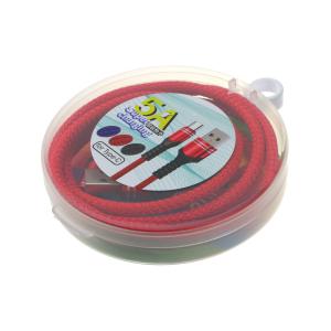 Шнур USB A-USB Type C 1м, оплетка ткань 5A, красный