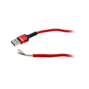 Шнур USB A-USB Type C 1м, оплетка ткань 5A, красный