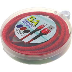 Шнур USB A-USB Type C 1м, оплетка ткань 5A, красный