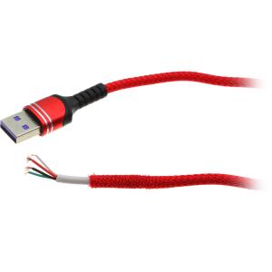 Шнур USB A-USB Type C 1м, оплетка ткань 5A, красный