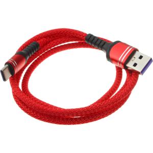 Шнур USB A-USB Type C 1м, оплетка ткань 5A, красный