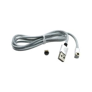 Шнур USB дата-кабель совместимый с iPhone 5, магнитный оплетка ткань, угловой штекер, Dream U50, серый