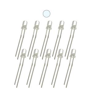 Светодиод 3мм, цвет белый холодный, прозрачная линза 3V, упаковка 10 штук