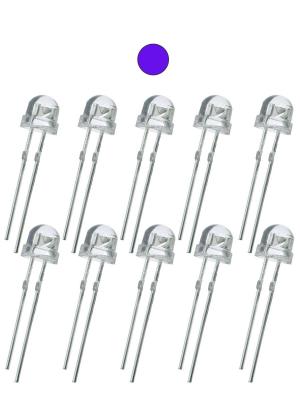 Светодиод 5мм, 3V, цвет фиолетовый, прозрачная линза 120*, упаковка 10шт