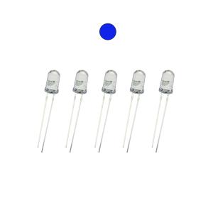 Светодиод 5мм, 3V цвет синий, мигающий, линза прозрачная, упаковка 5 штук