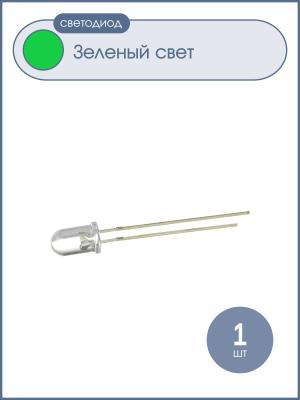 Светодиод 5мм, цвет изумрудный, линза 120* 31