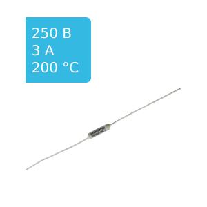 Термопредохранитель 200°С 3A, керамика, гибкие выводы
