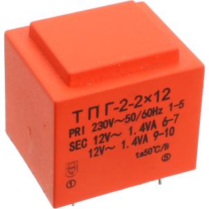 Трансформатор 2*12В 0,4А низкочастотный, ТПГ-2-2х12В, сетевой, 2 выхода по 0.2А