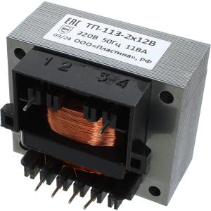 Трансформатор 2*12В 1А низкочастотный, ТП-113-2х12В, сетевой, 2 выхода по 0.5А