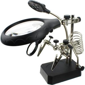 Третья рука с линзой 90мм подсветка/пружина для паяльника, USB