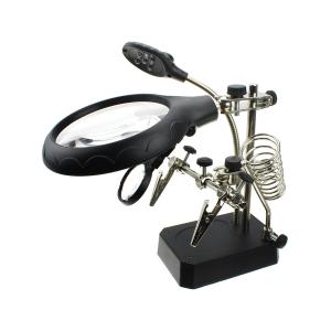 Третья рука с линзой 90мм подсветка/пружина для паяльника, USB