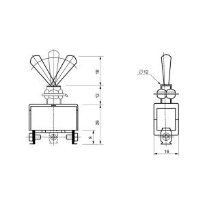 Тумблер 14*30 250В/16А 3 контакта 3 положения