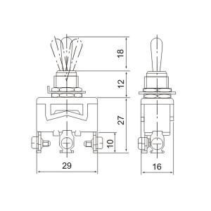 Тумблер 14*30 250В 16А, 3 контакта 3 положения 