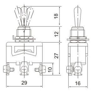 Тумблер 14*30 250В 16А, 3 контакта 3 положения 