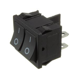 Выключатель 25*20 2-х клавишный, 4 контакта, 2 положения, черный