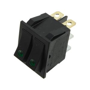 Выключатель 25*30 черный 2х клавишный 6 контактов, зеленый глазок