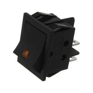 Выключатель 25*30 черный 4 контакта, с желтым глазком