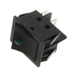 Выключатель 25*30 черный 4 контакта, с зеленым глазком