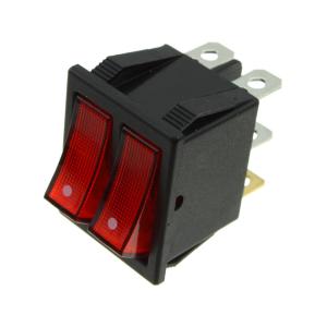 Выключатель 25*30 красный, 2х клавишный, 6 контактов 