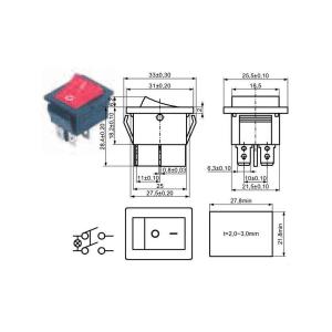 Выключатель 25*30 красный 2х клавишный 6контактов KCD8