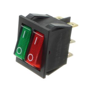Выключатель 25*30 красный-зеленый Jie SWR2101-1A3 G+R/B IRS 2х клавишный, 6 контактов